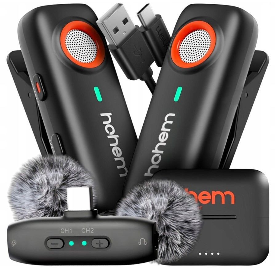 HOHEM MIC-01 Mikrofon (2TX + 1RX) + töltőtok fekete USB-C (MIC-01_TypeC)