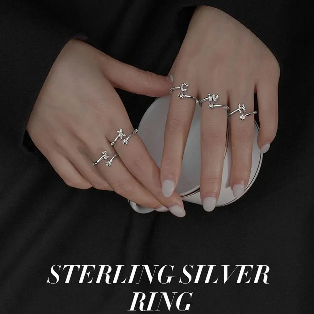 Diamond Initial Letter Silver Ring
