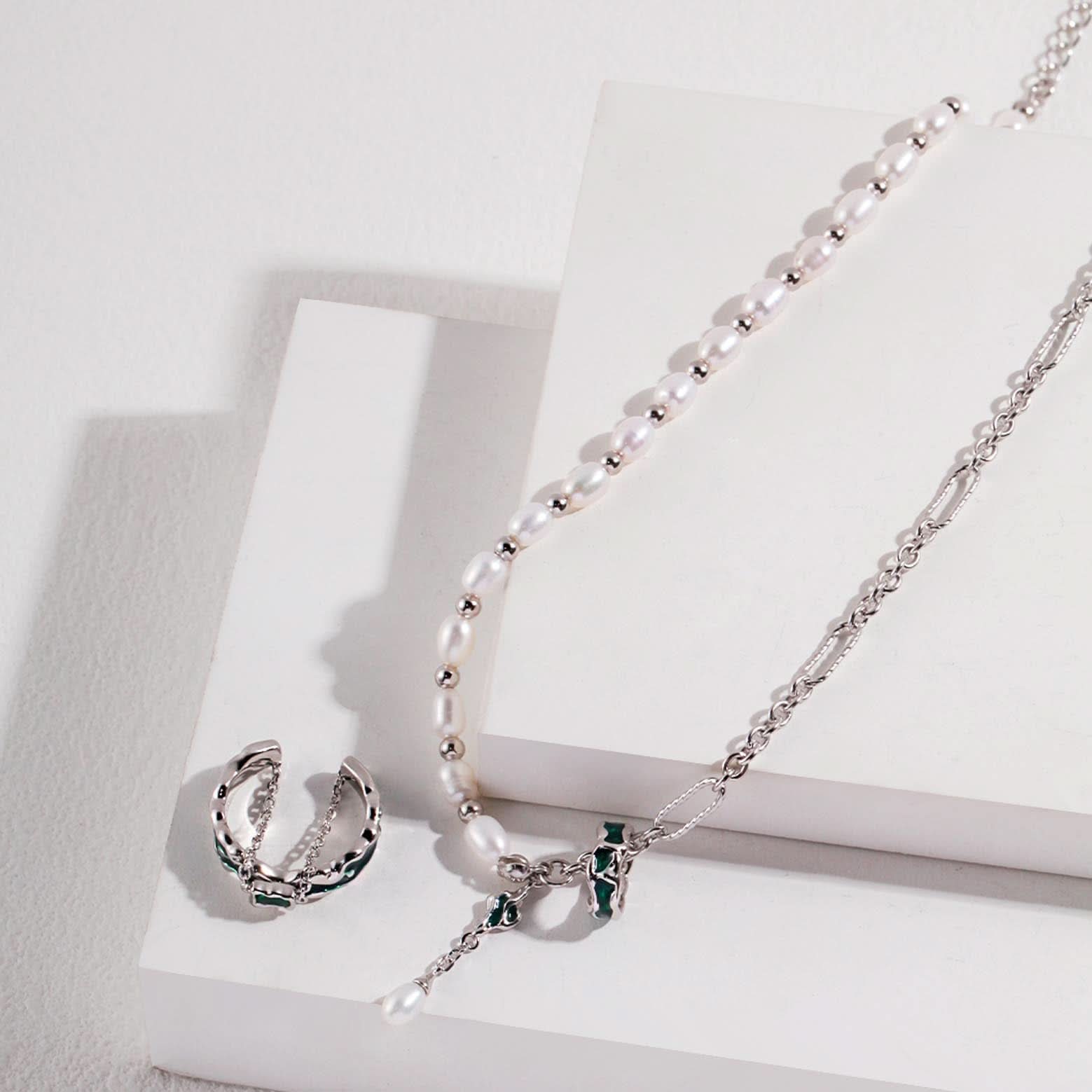 Drip Glaze Bead Gold Pearl Necklace